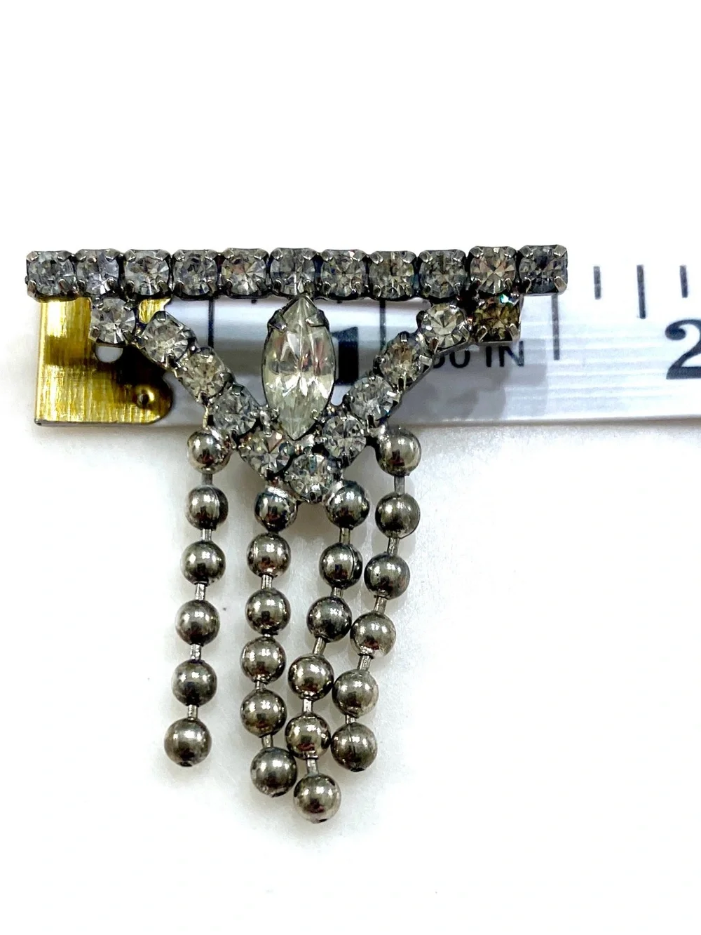Vintage Crystal Fringe Brooch Pin in Silver-Tone